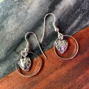 Surgical steel drop heart/hoop earrings